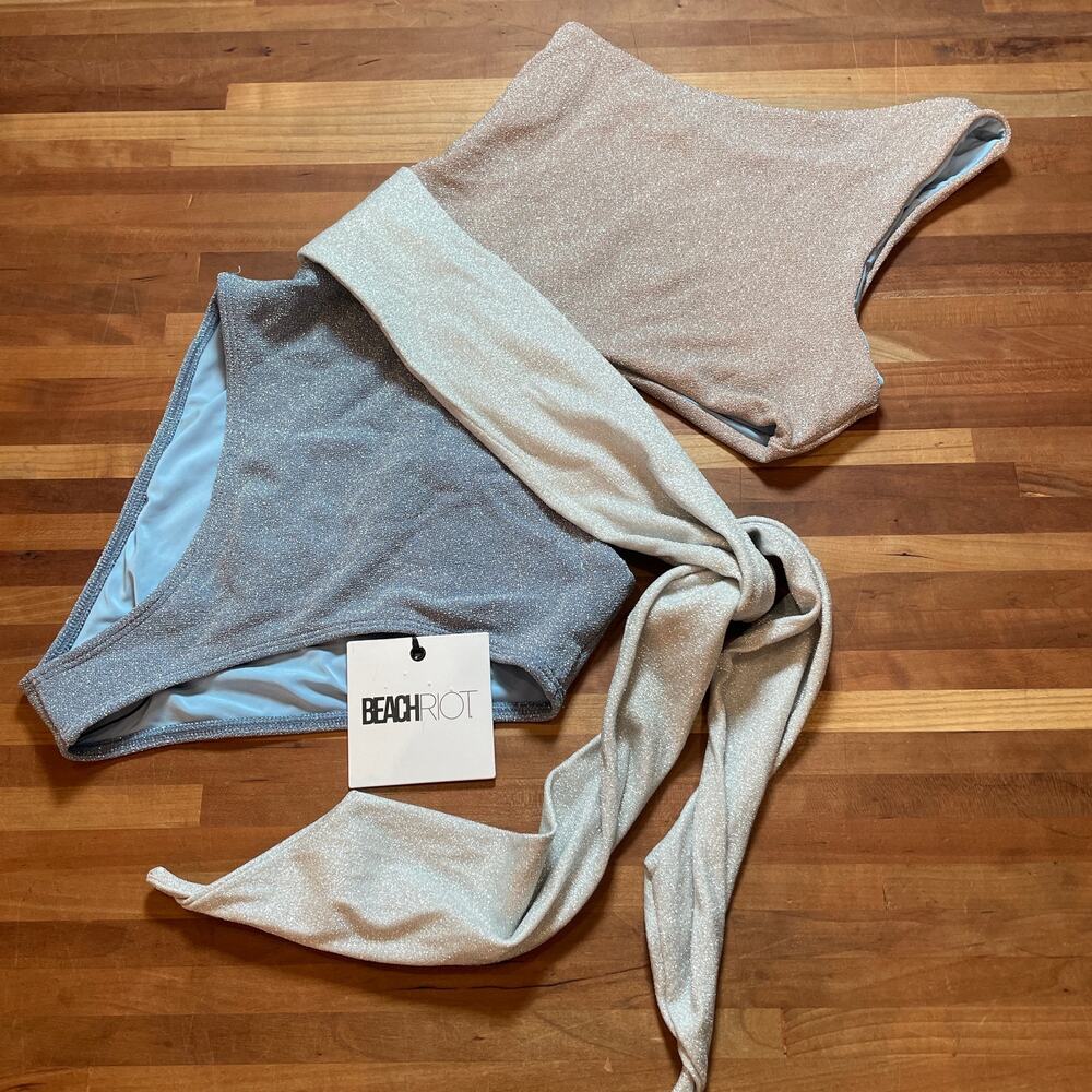 Beach Riot Shimmering One Piece in Silver and Tan